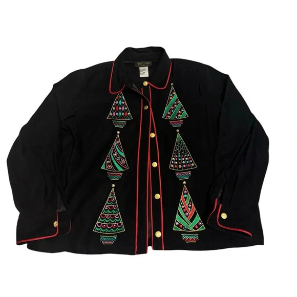 Bob Mackie Tops - 🎄 Vintage Bob Mackie Wearable Art Velvet Blouse Christmas Trees L 🎄